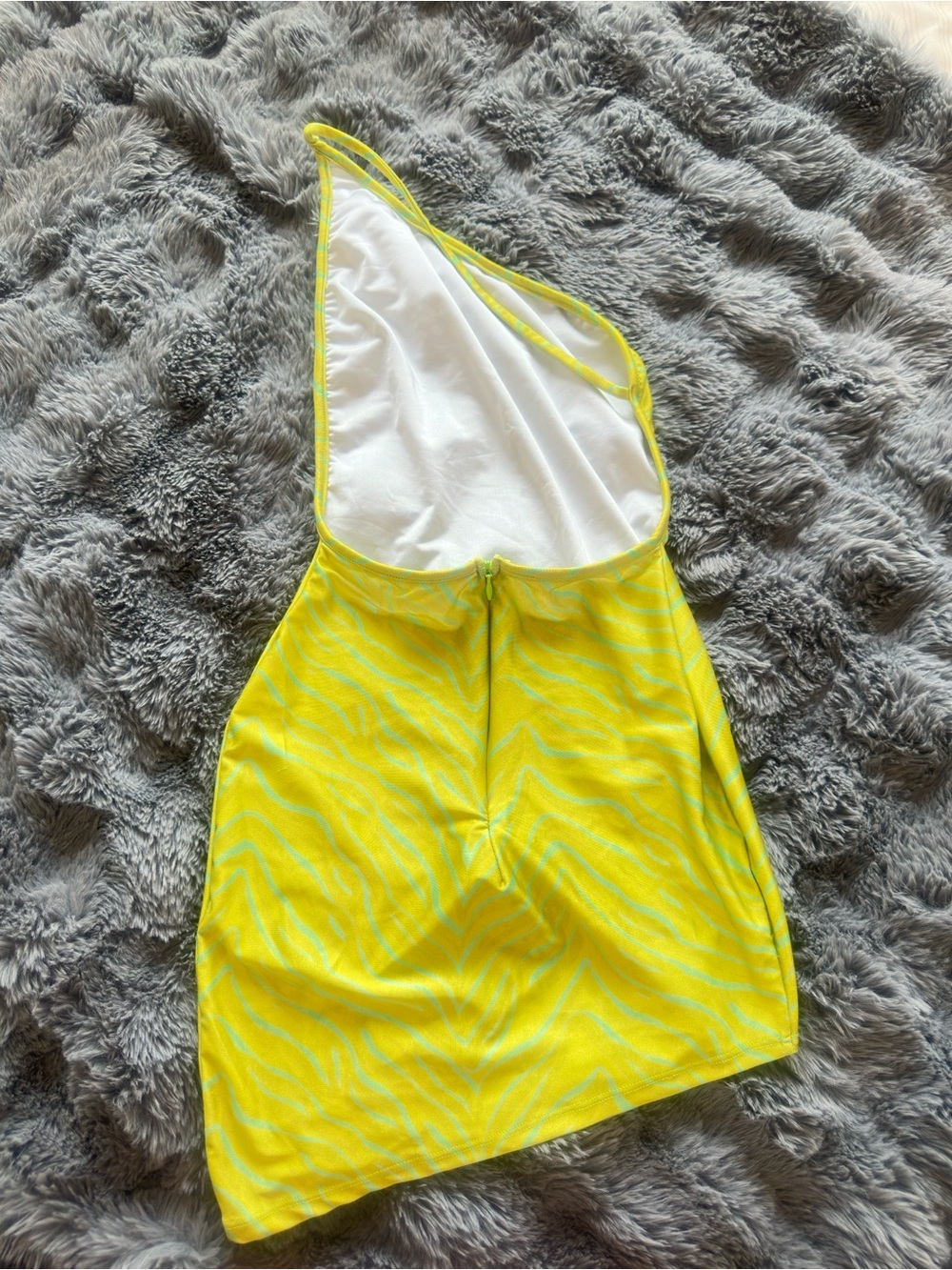Yellow Patterned One-Shoulder Mini Dress